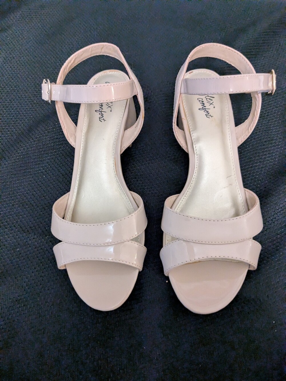 Dexflex Comfort Women’s Low Block Heel Sandals - Nude Sz. 8W
